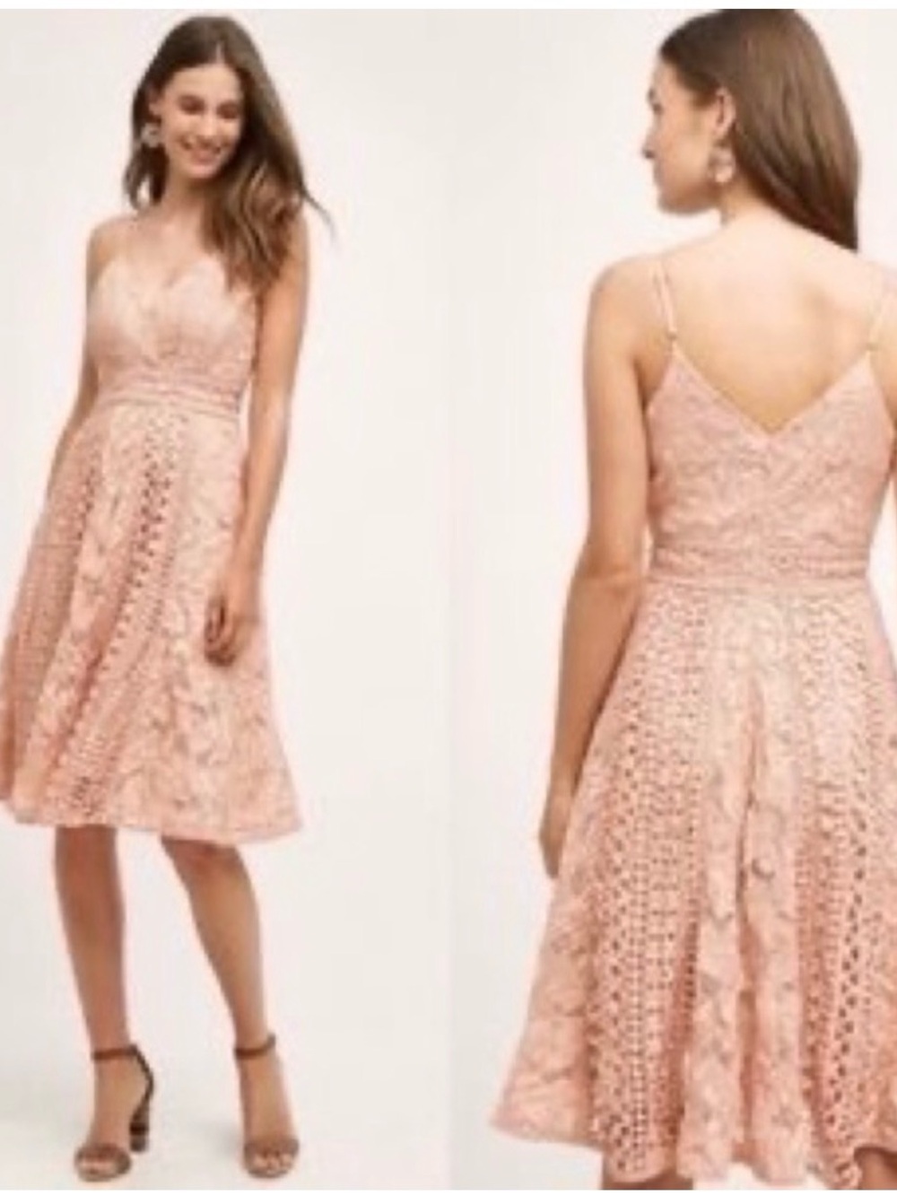HD in Paris Blush Lace Midi Dress with Spaghetti Straps